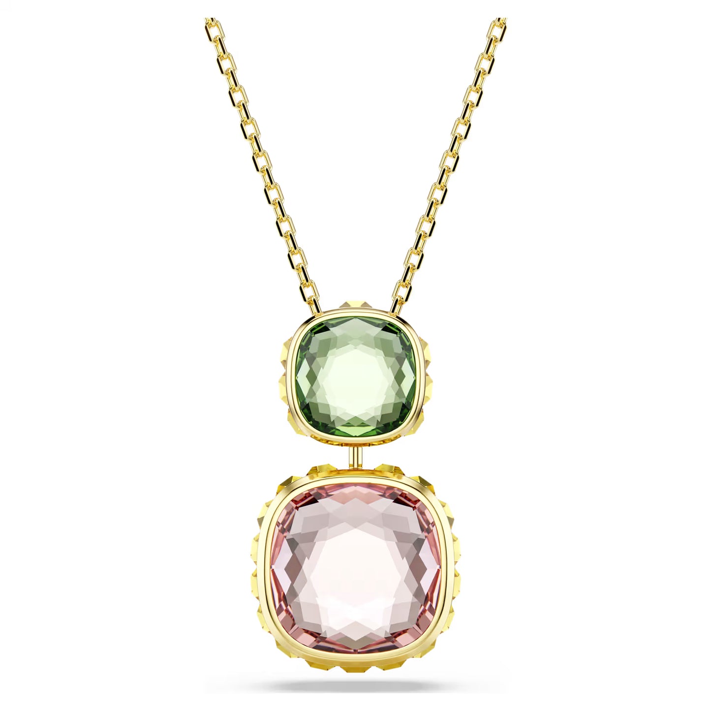 Radiant Cushion Cut Crystal Pendant Necklace – Multicolor Gold Finish