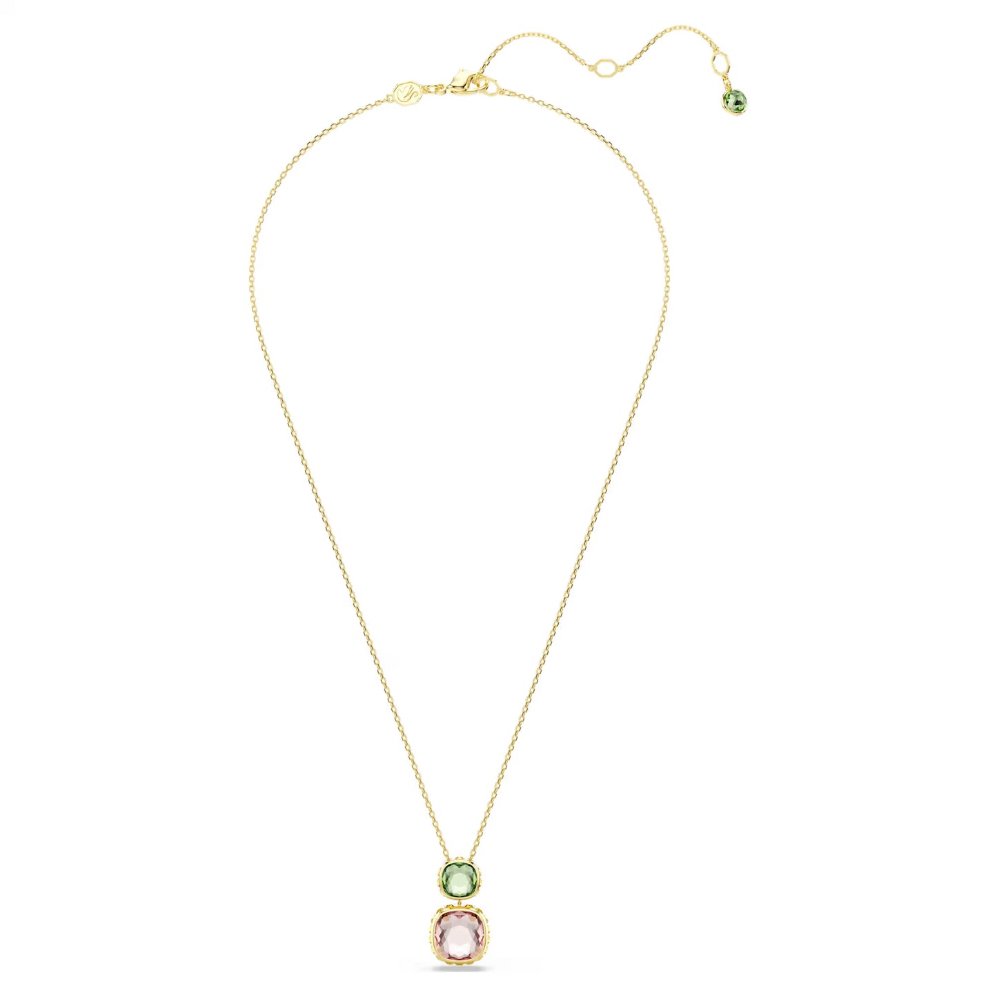 Radiant Cushion Cut Crystal Pendant Necklace – Multicolor Gold Finish