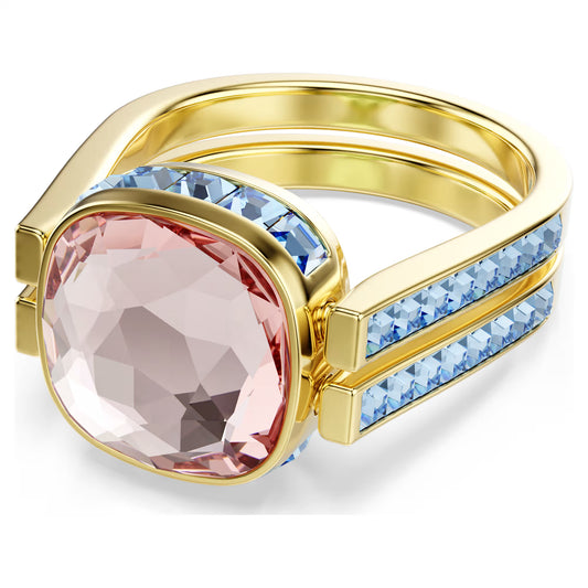 Multicoloured Cushion Cut Crystal Ring – Gold Finish