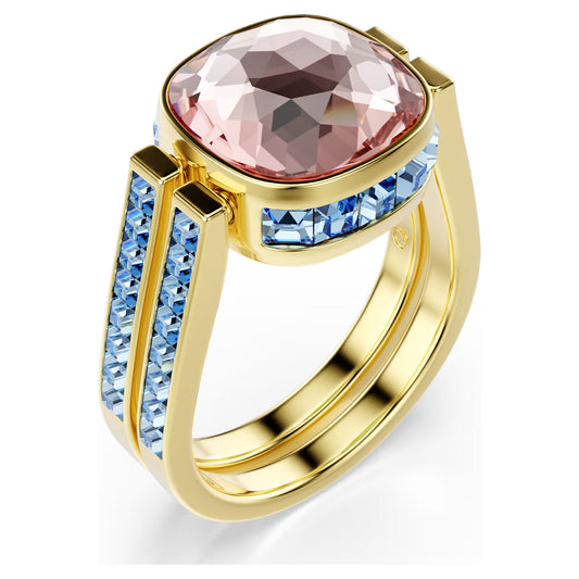 Multicoloured Cushion Cut Crystal Ring – Gold Finish