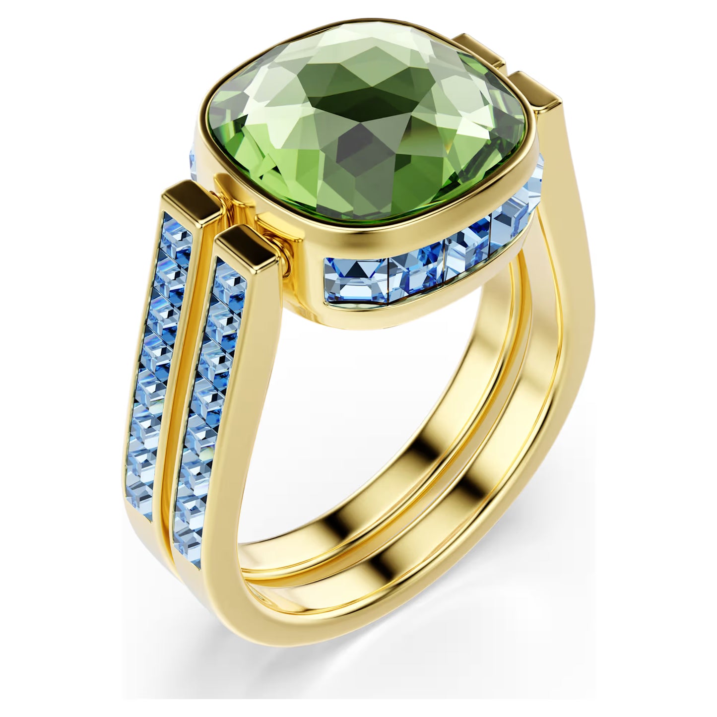Multicoloured Cushion Cut Crystal Ring – Gold Finish