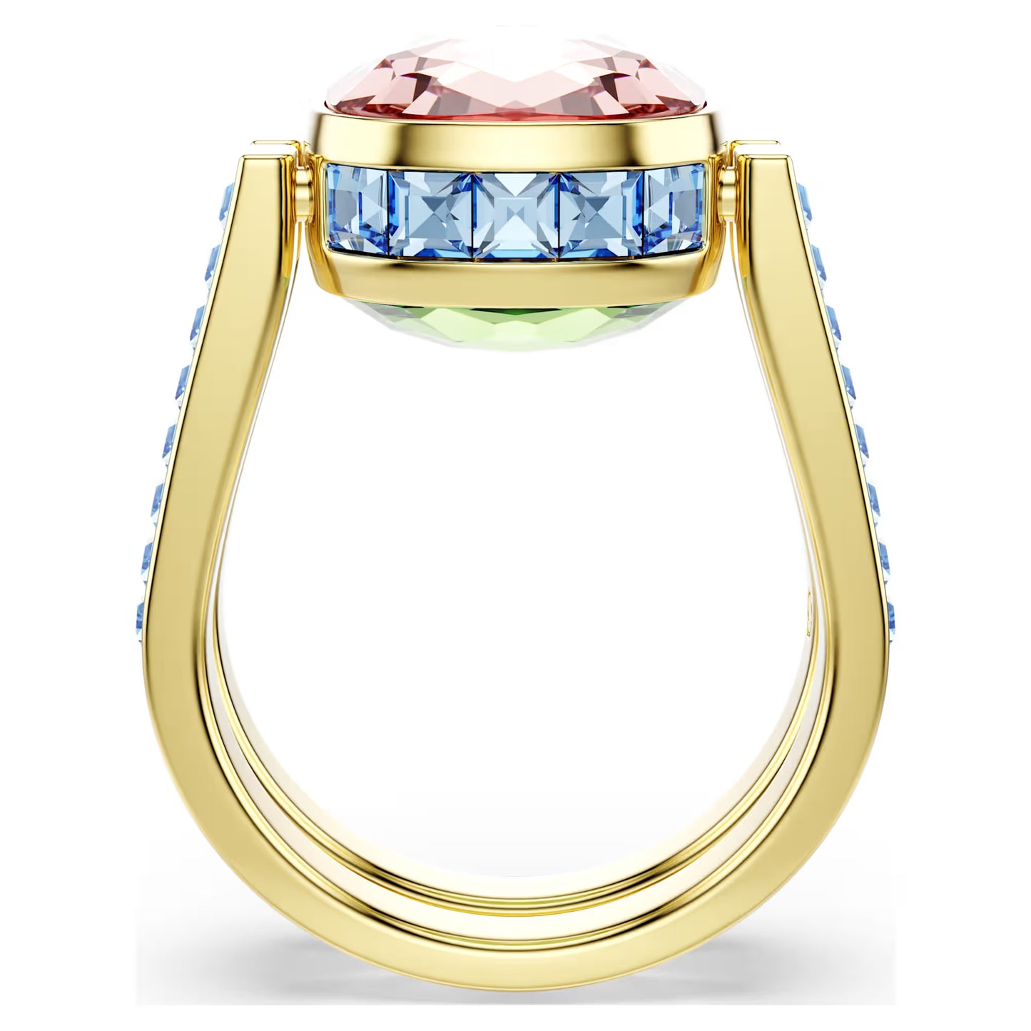 Multicoloured Cushion Cut Crystal Ring – Gold Finish