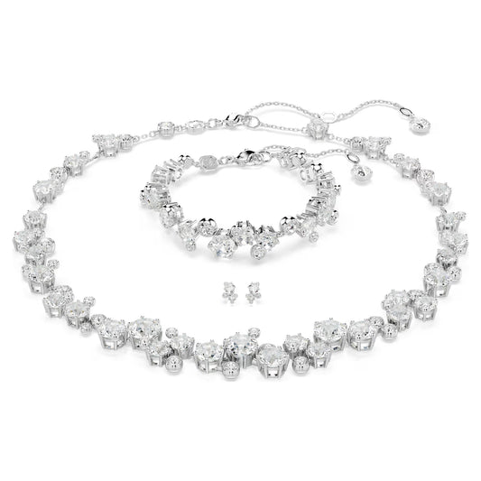 White Mixed Cut Crystal Jewellery Set – Rhodium Plated