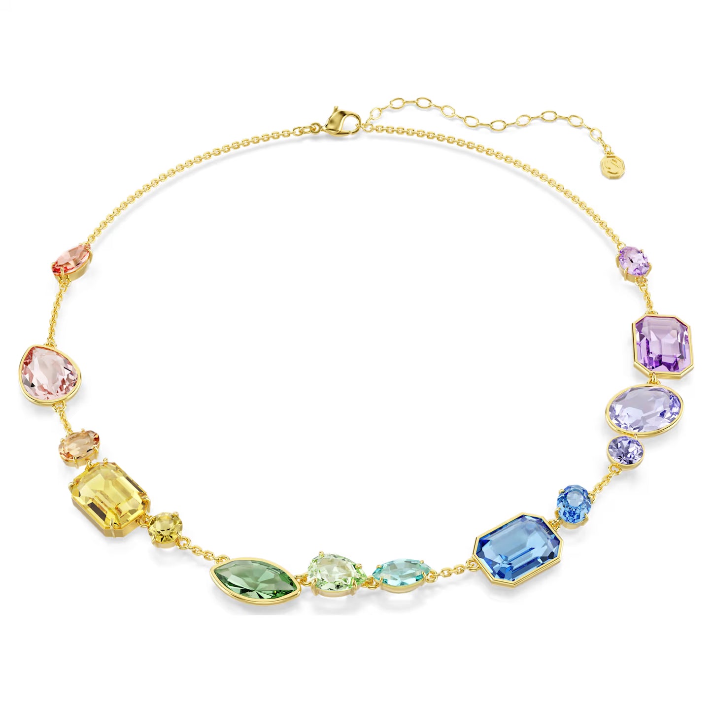 Multicoloured Mixed Cut Statement Crystal Necklace – Gold Finish