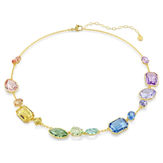 Multicoloured Mixed Cut Statement Crystal Necklace – Gold Finish