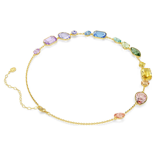 Multicoloured Mixed Cut Statement Crystal Necklace – Gold Finish