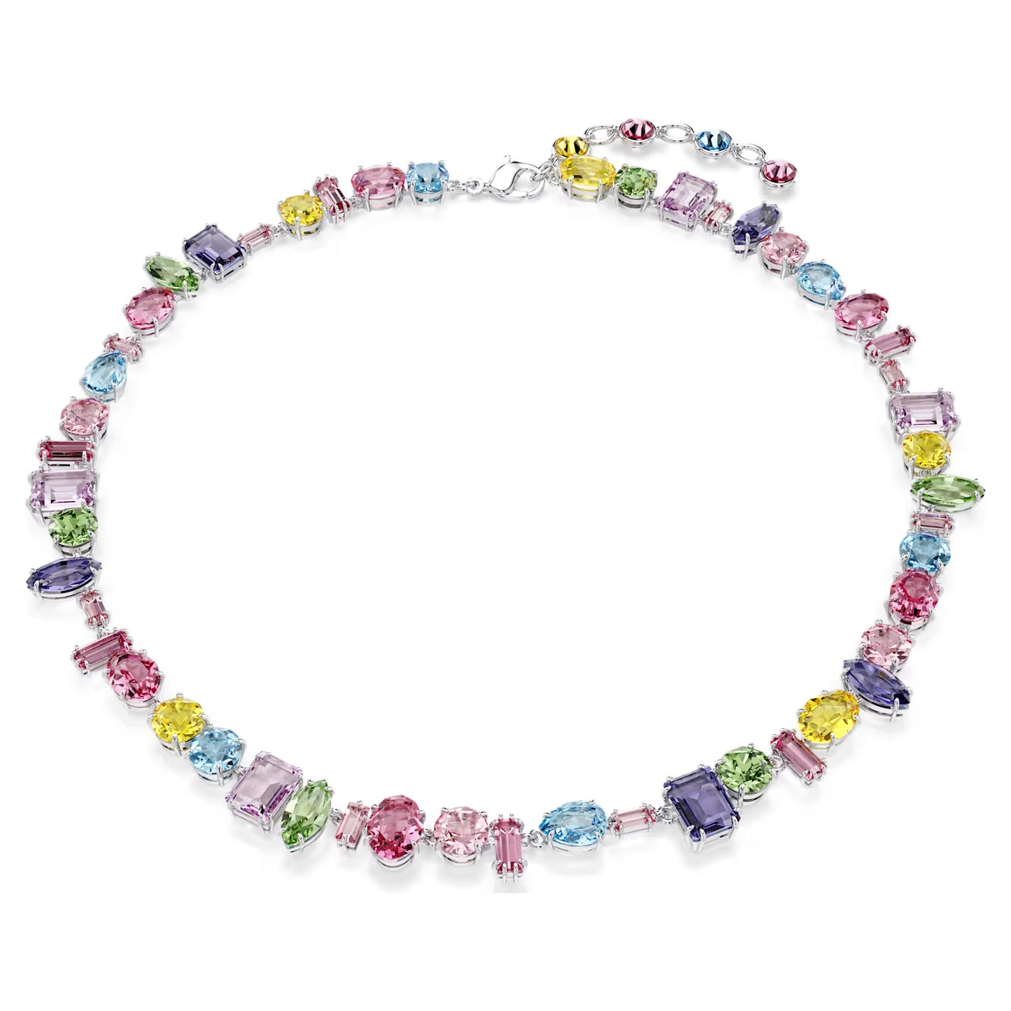 Multicoloured Mixed Cut Crystal Necklace – Rhodium Plated