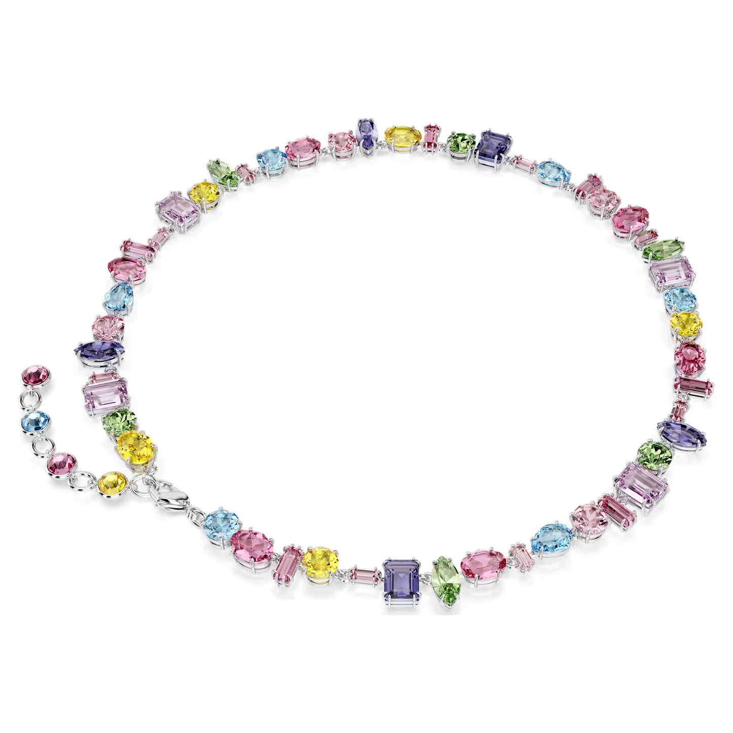 Multicoloured Mixed Cut Crystal Necklace – Rhodium Plated