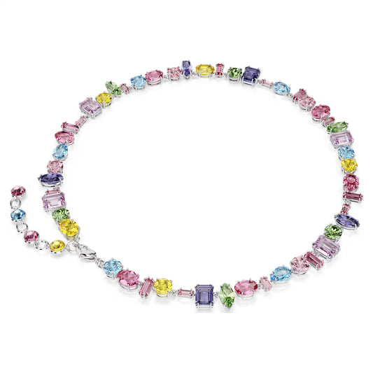 Multicoloured Mixed Cut Crystal Necklace – Rhodium Plated