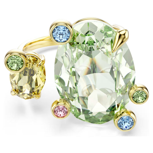 Green Multicoloured Mixed Cut Open Crystal Ring – Gold Finish