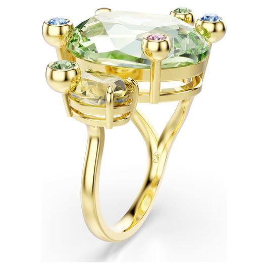 Green Multicoloured Mixed Cut Open Crystal Ring – Gold Finish