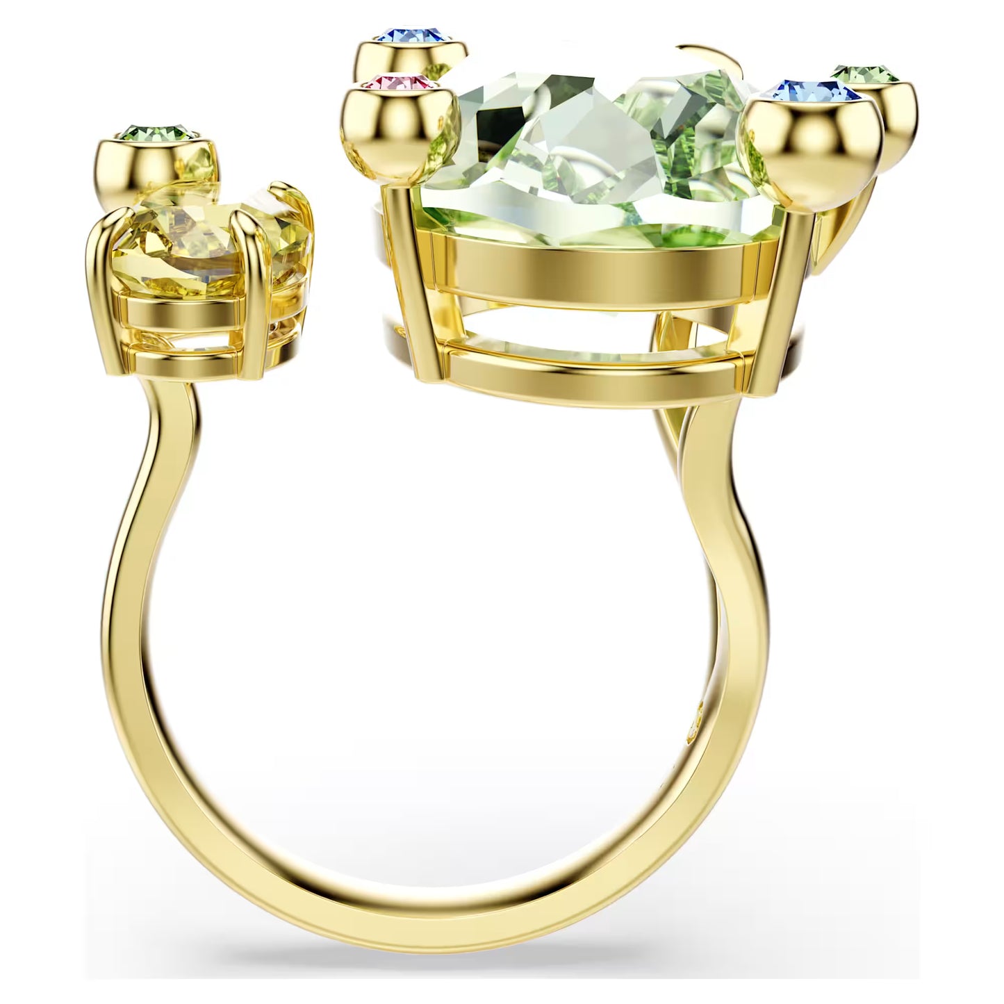 Green Multicoloured Mixed Cut Open Crystal Ring – Gold Finish