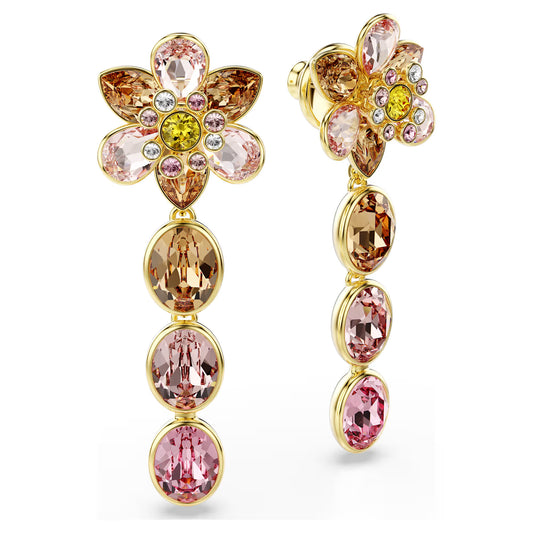 Floral Crystal Drop Earrings – Multicoloured Gold Finish