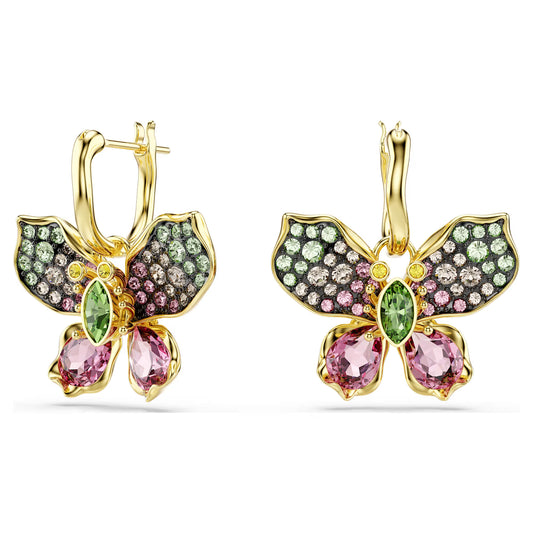 Multicoloured Butterfly Crystal Drop Earrings – Gold Finish