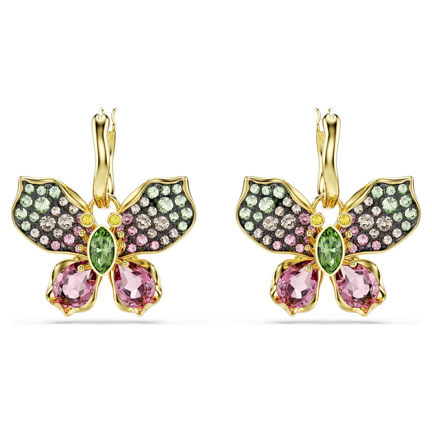 Multicoloured Butterfly Crystal Drop Earrings – Gold Finish