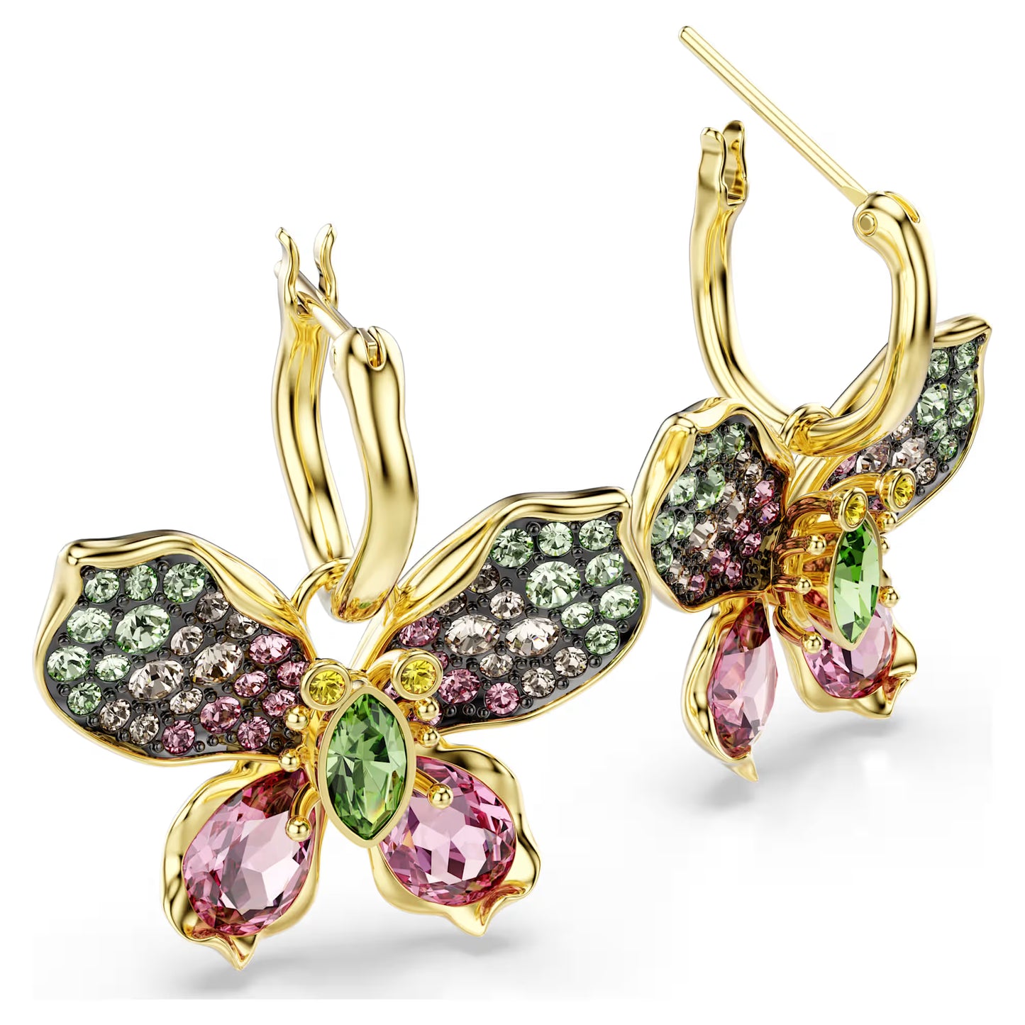 Multicoloured Butterfly Crystal Drop Earrings – Gold Finish