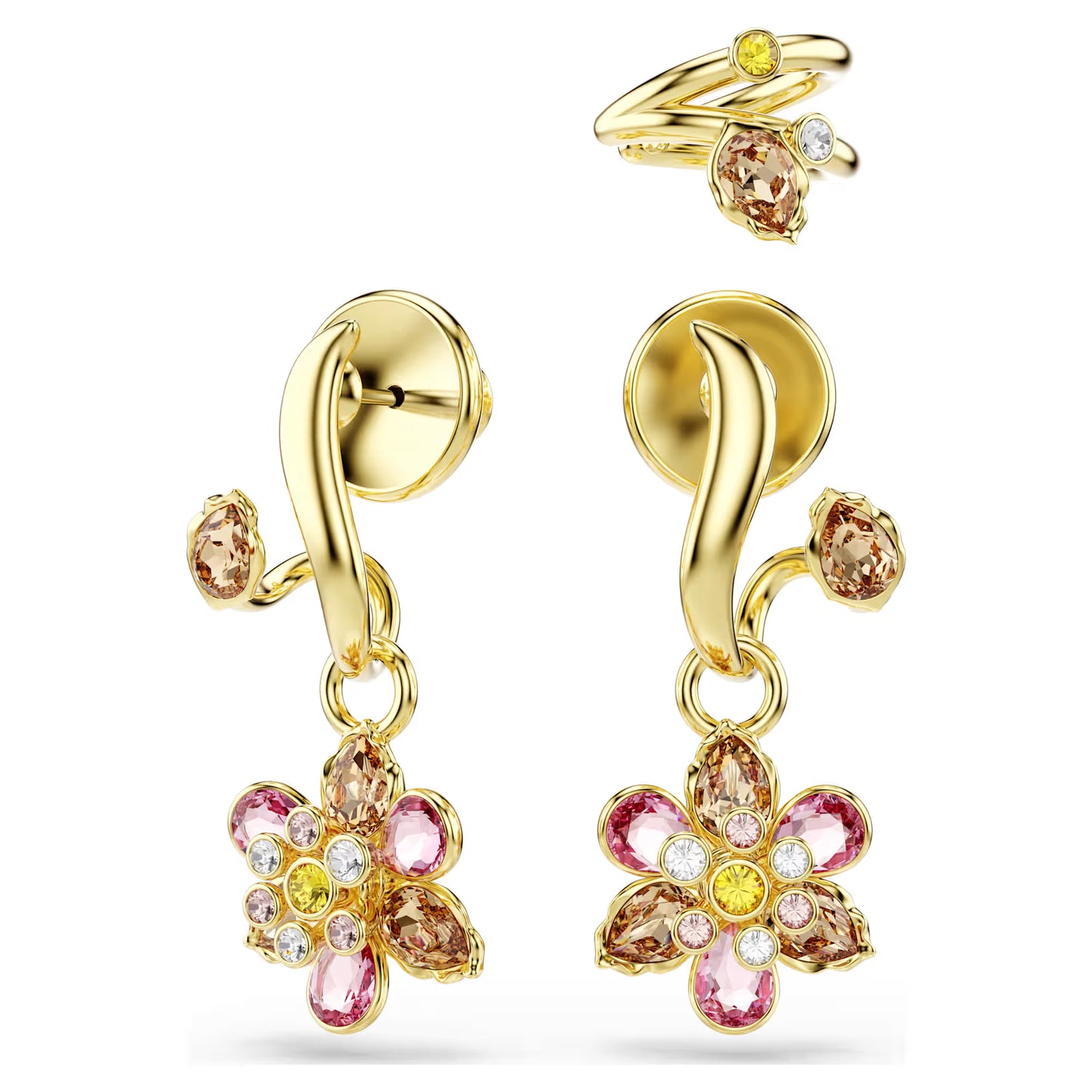 Multicoloured Floral Crystal Earrings Set – Gold Finish