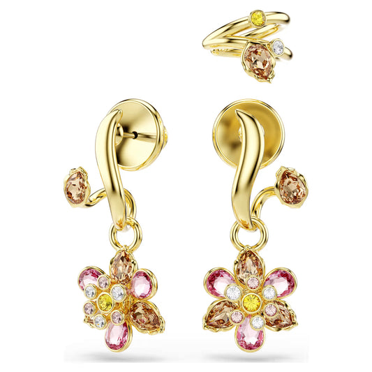 Multicoloured Floral Crystal Earrings Set – Gold Finish