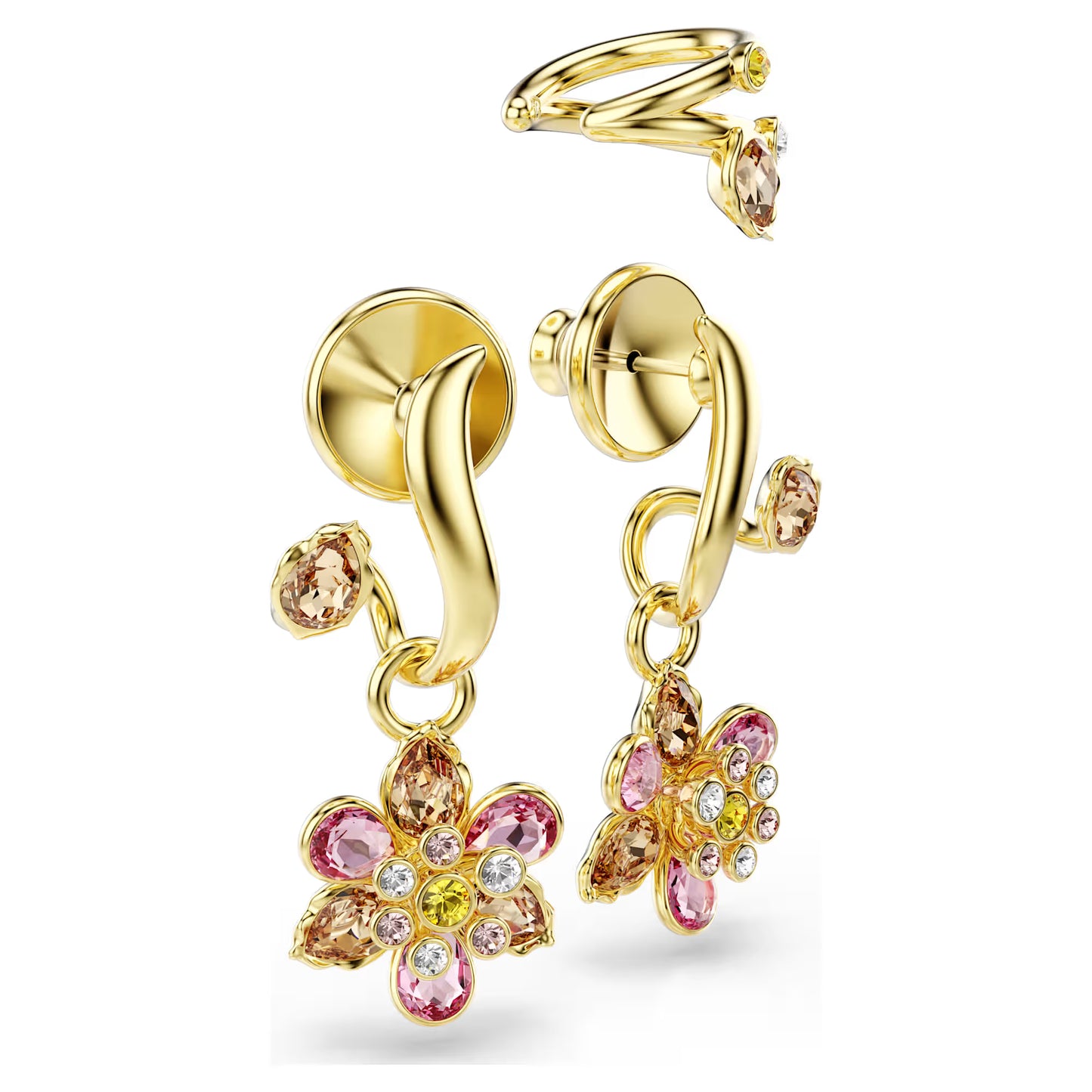 Multicoloured Floral Crystal Earrings Set – Gold Finish