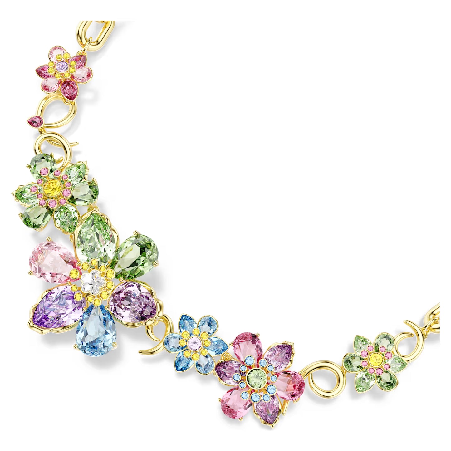 Multicoloured Floral Crystal Necklace – Gold Finish