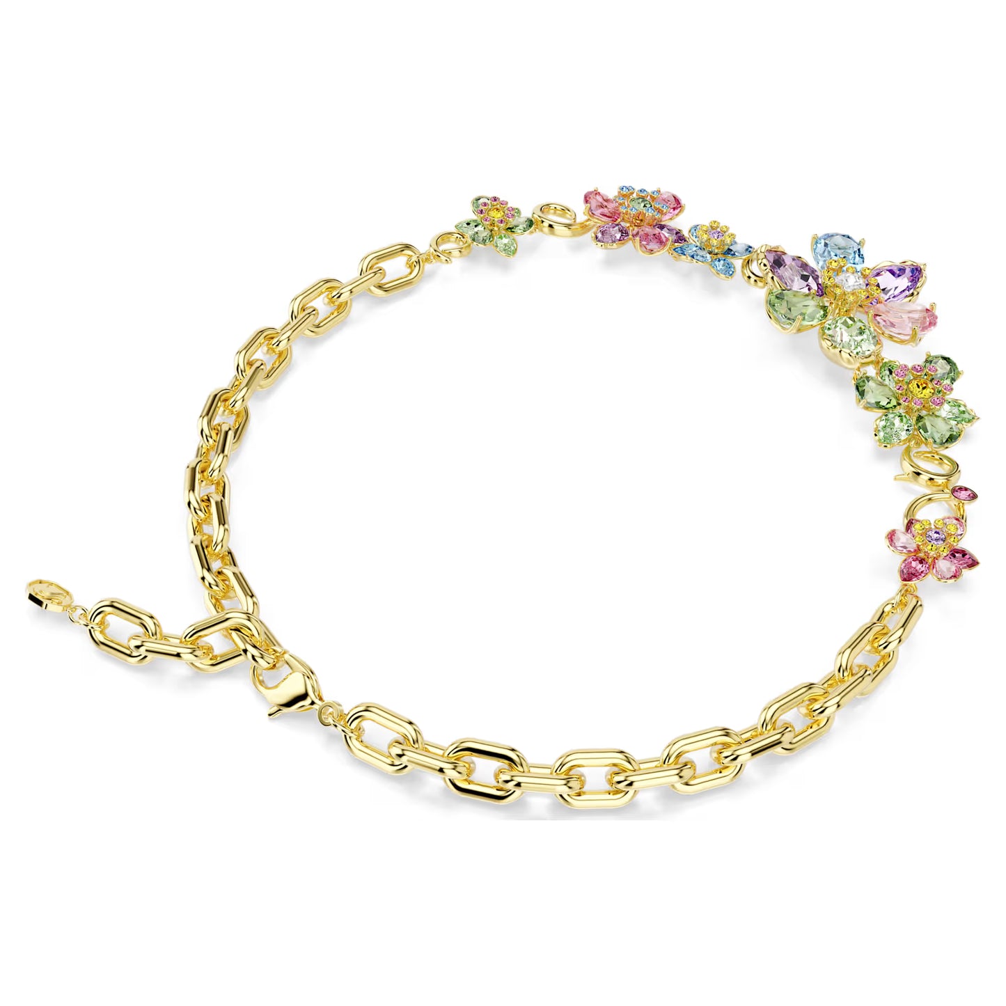 Multicoloured Floral Crystal Necklace – Gold Finish