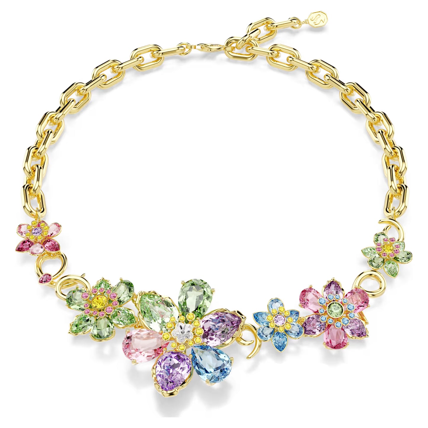 Multicoloured Floral Crystal Necklace – Gold Finish
