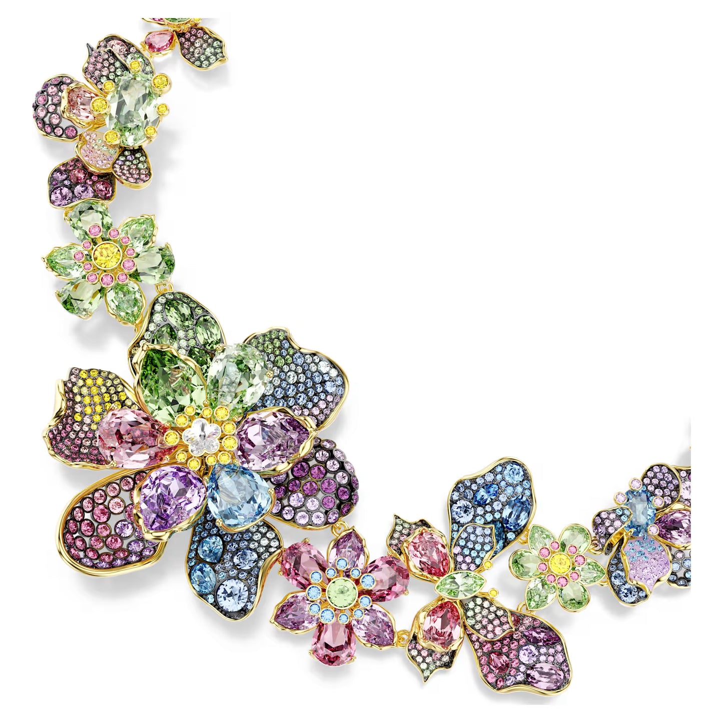 Multicoloured Pavé Floral Crystal Necklace – Gold Finish