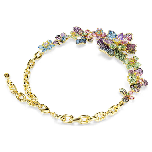 Multicoloured Pavé Floral Crystal Necklace – Gold Finish