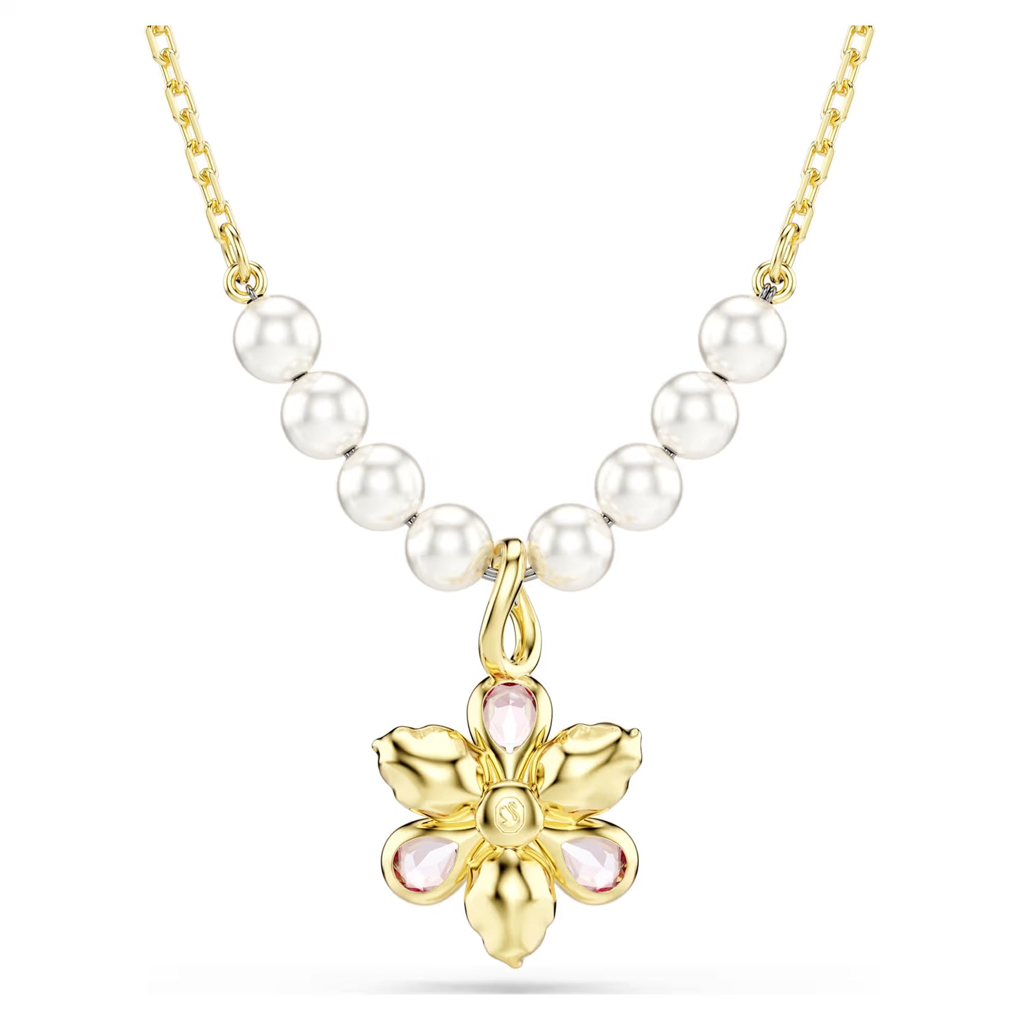 Multicoloured Floral Crystal & Pearl Pendant Necklace – Gold Finish