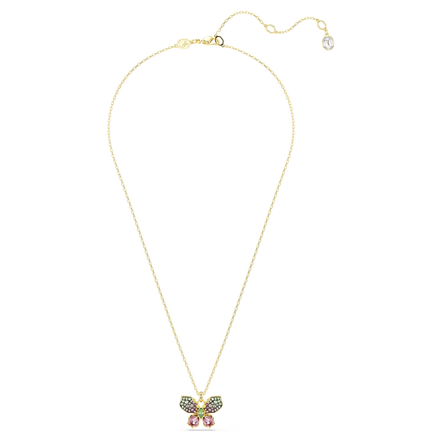 Butterfly Crystal Pendant Necklace – Multicolor Gold Finish