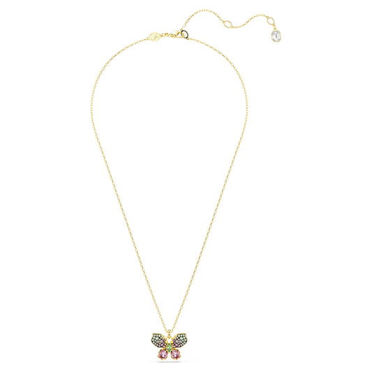 Butterfly Crystal Pendant Necklace – Multicolor Gold Finish