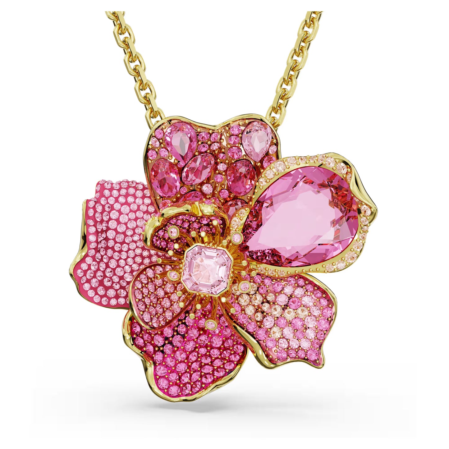 Floral Pink Crystal Pendant & Brooch