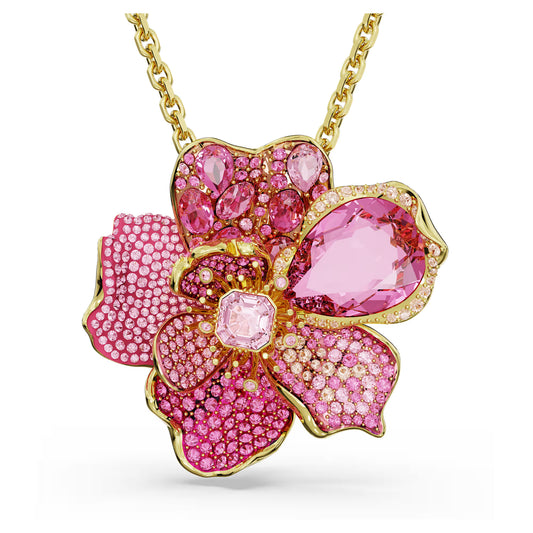 Floral Pink Crystal Pendant & Brooch