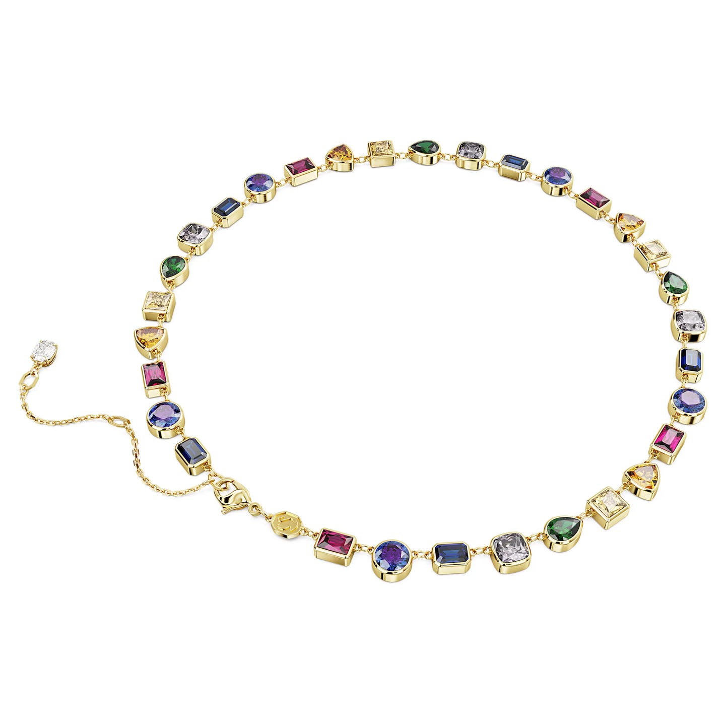 Multicoloured Mixed Cut Crystal Necklace – Gold Finish