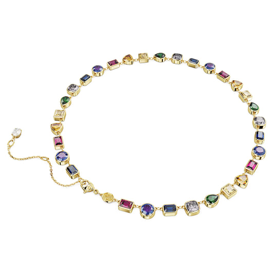 Multicoloured Mixed Cut Crystal Necklace – Gold Finish