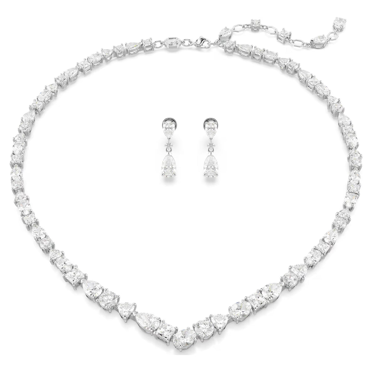 White Mixed Cut Crystal Jewellery Set – Rhodium Plated