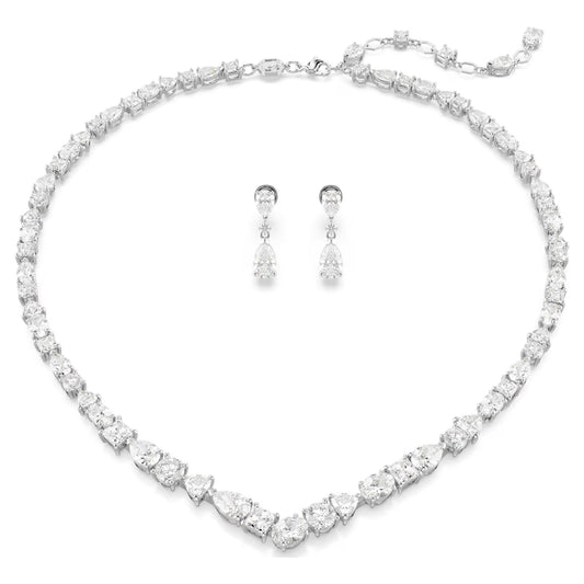 White Mixed Cut Crystal Jewellery Set – Rhodium Plated
