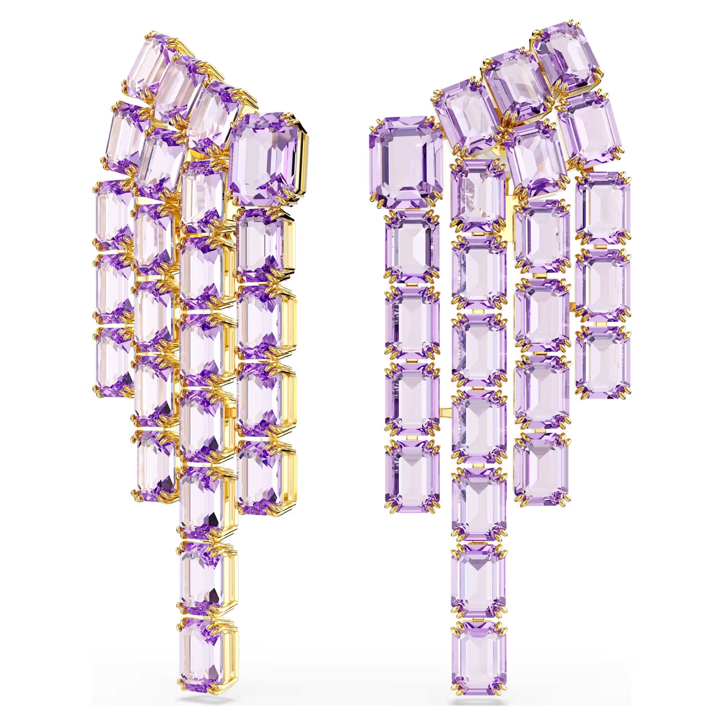 Purple Octagon Crystal Chandelier Clip Earrings – Gold Finish