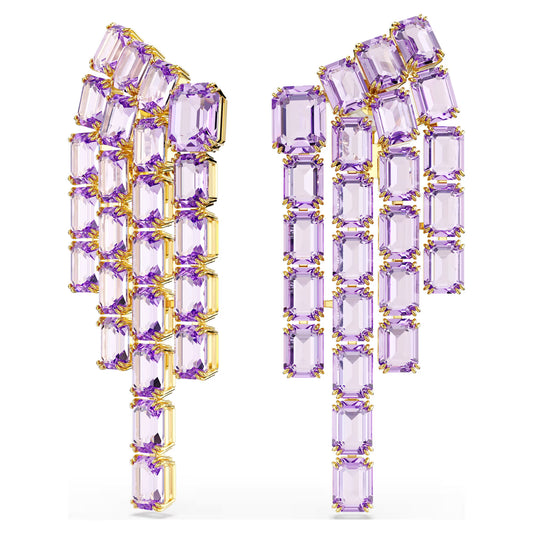 Purple Octagon Crystal Chandelier Clip Earrings – Gold Finish