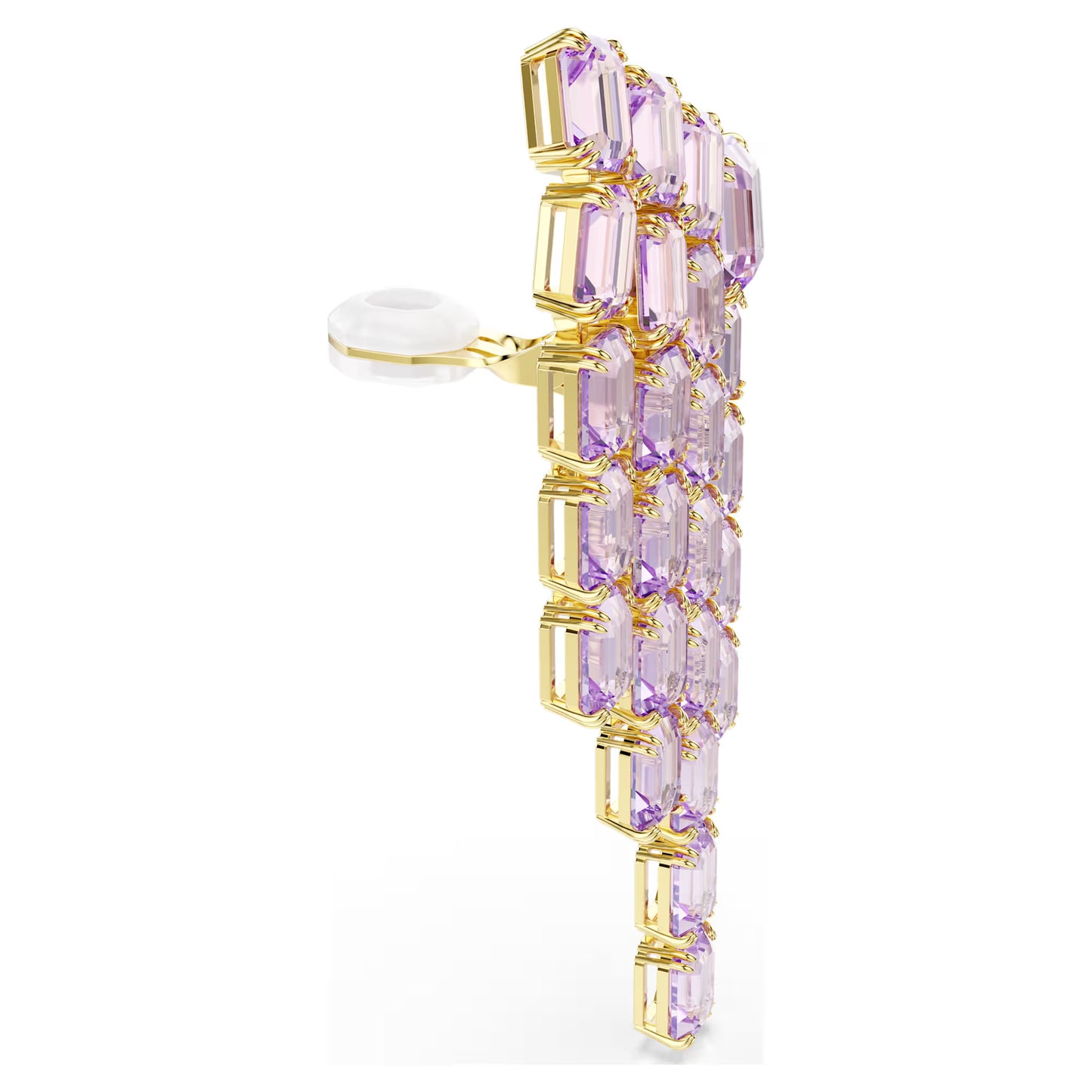 Purple Octagon Crystal Chandelier Clip Earrings – Gold Finish