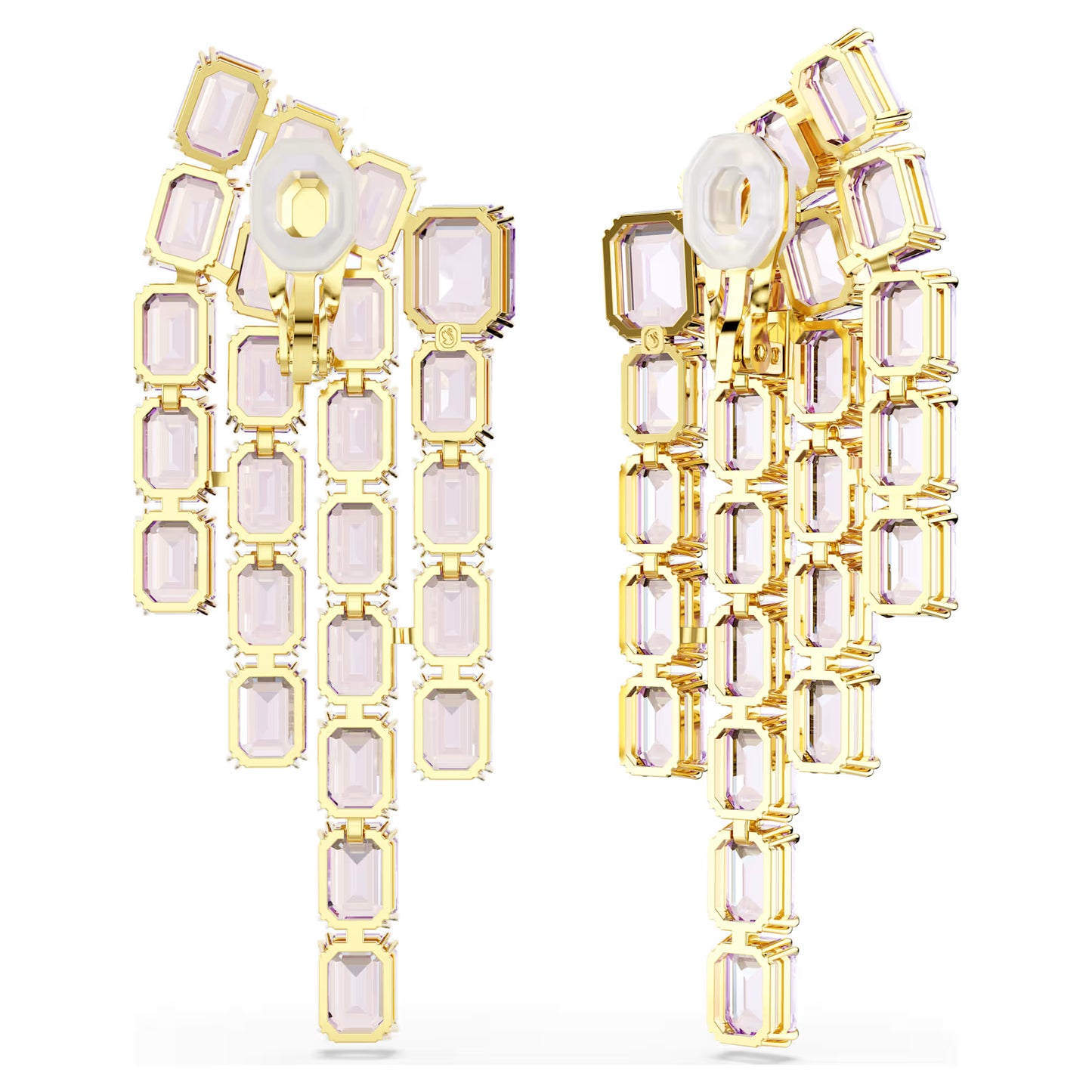 Purple Octagon Crystal Chandelier Clip Earrings – Gold Finish
