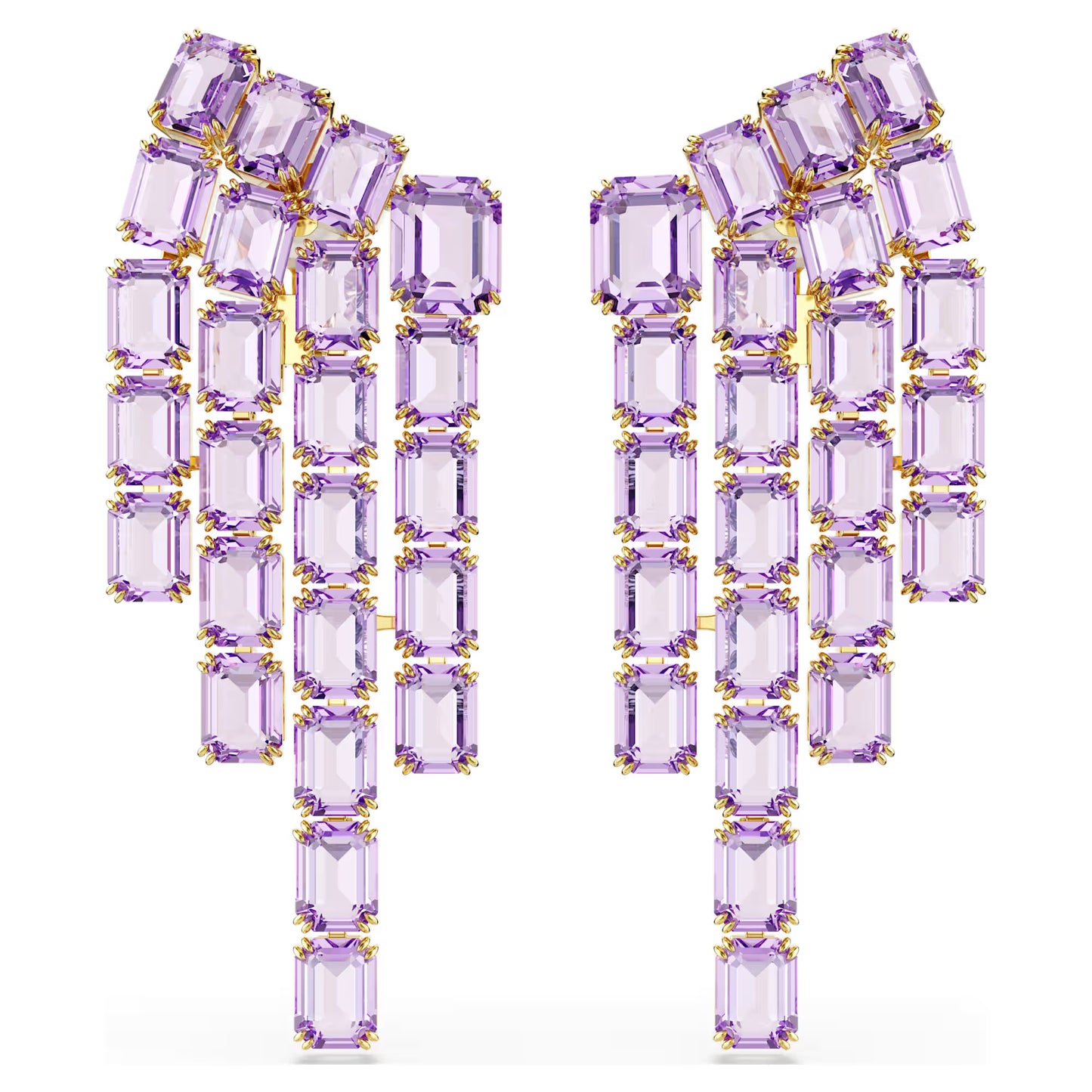 Purple Octagon Crystal Chandelier Clip Earrings – Gold Finish