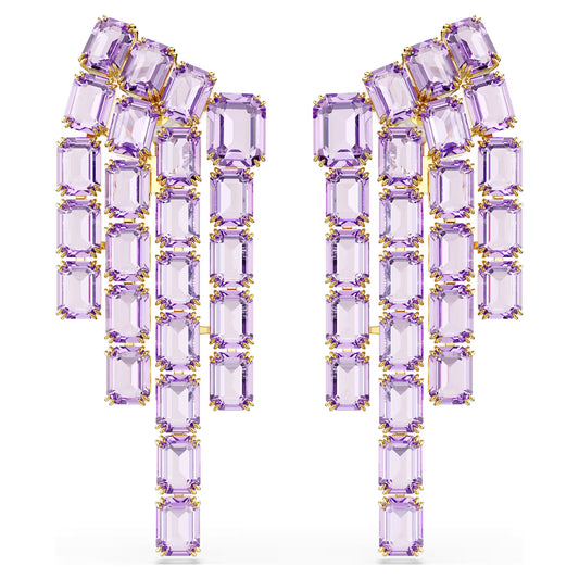 Purple Octagon Crystal Chandelier Clip Earrings – Gold Finish