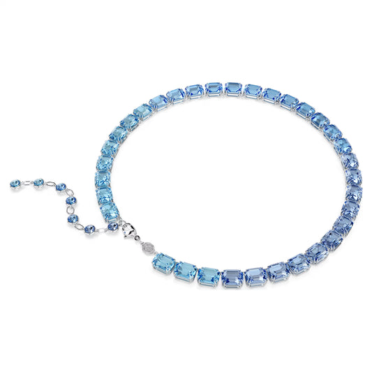 Blue Gradient Octagon Cut Crystal Necklace – Rhodium Plated
