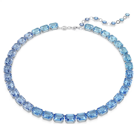 Blue Gradient Octagon Cut Crystal Necklace – Rhodium Plated
