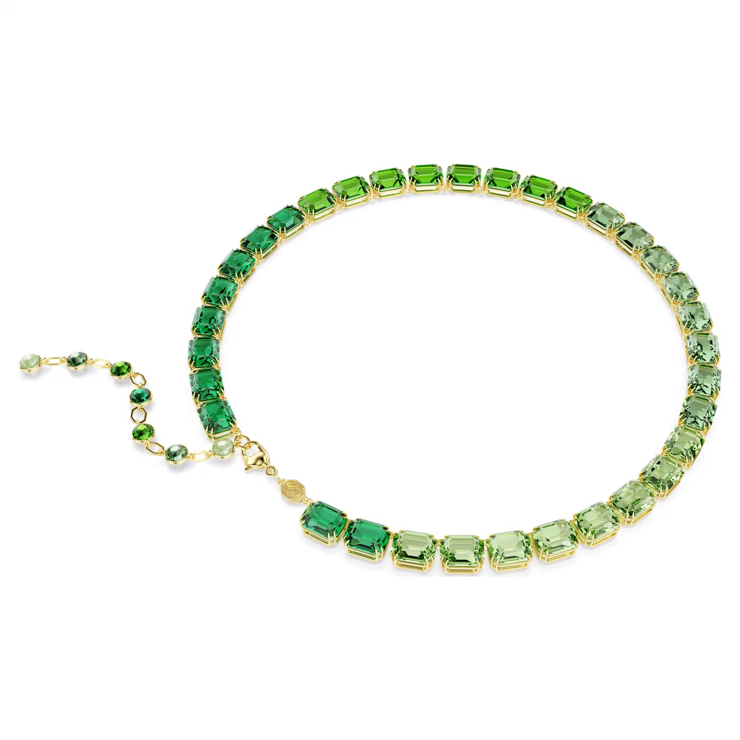 Green Gradient Octagon Cut Crystal Necklace – Gold Finish