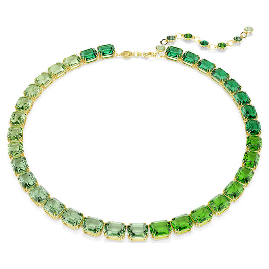 Green Gradient Octagon Cut Crystal Necklace – Gold Finish