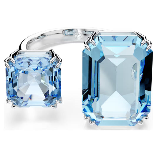 Blue Octagon Cut Open Crystal Ring – Rhodium Plated