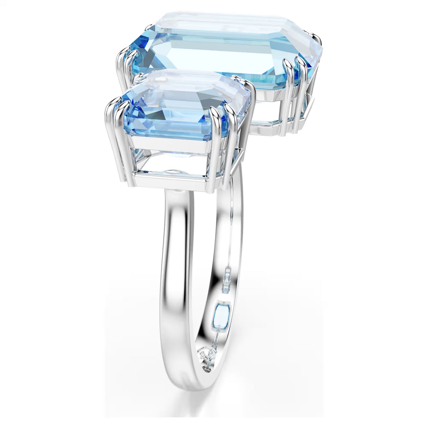 Blue Octagon Cut Open Crystal Ring – Rhodium Plated