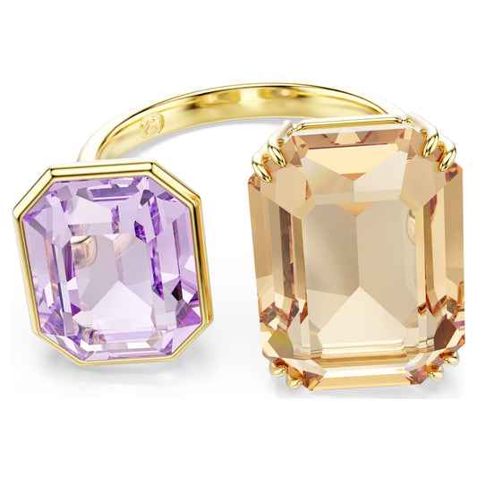 Multicoloured Octagon Cut Open Crystal Ring – Gold Finish